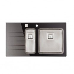 SINK SOLUTION R LINE  ČRNA - Dvojno pomivalno korito z odcejalnikom levo