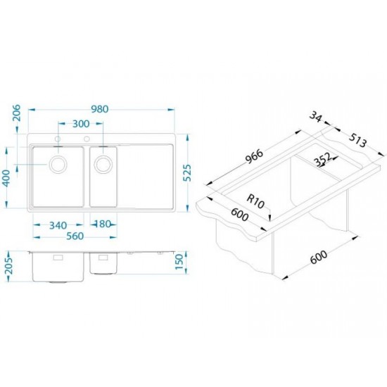 ALVEUS PURE 60 INOX - Pomivalno korito z odcejalnikom desno