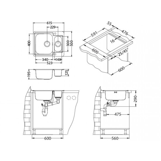 ALVEUS LINE MAXIM 50 SAT I INOX - Pomivalno korito brez odcejalnika