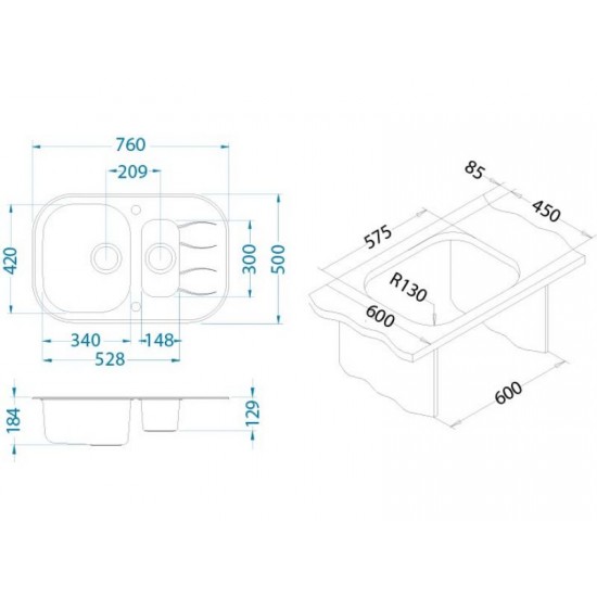 ALVEUS WAVE 30 ČRNA - Pomivalno korito z odcejalnikom