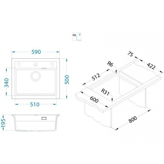 ALVEUS ATROX 30 BEIGE G55 - Pomivalno korito brez odcejalnika