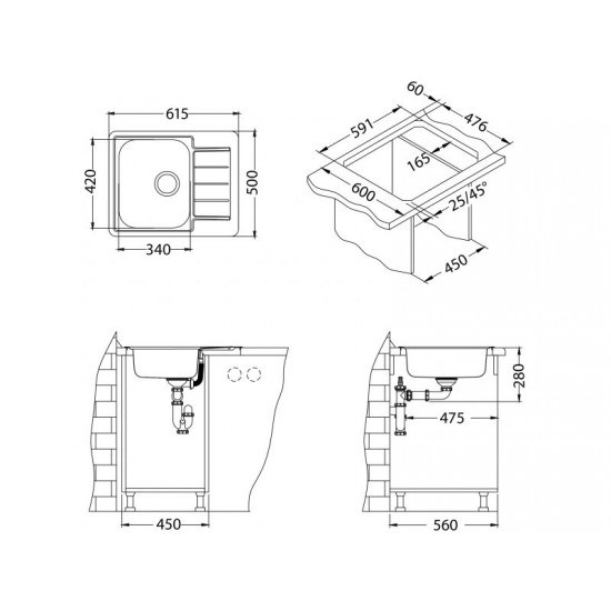 ALVEUS LINE 110 INOX - Pomivalno korito z odcejalnikom