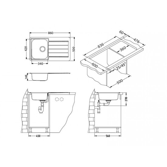 ALVEUS LINE 20 LEI INOX - Pomivalno korito z odcejalnikom