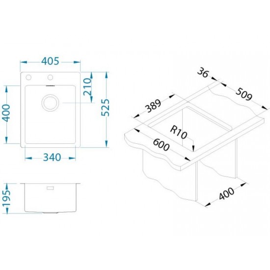 ALVEUS PURE UP 10 INOX - Pomivalno korito brez odcejalnika