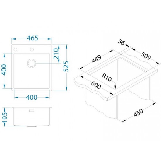 ALVEUS PURE 20 INOX - Pomivalno korito brez odcejalnika