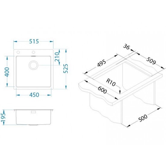 ALVEUS PURE UP 30 INOX - Pomivalno korito brez odcejalnika
