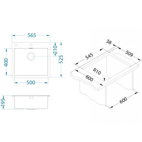 ALVEUS PURE UP 70 INOX - Pomivalno korito brez odcejalnika