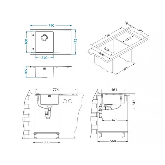 ALVEUS STRICTO 10 INOX - Pomivalno korito z odcejalnikom desno
