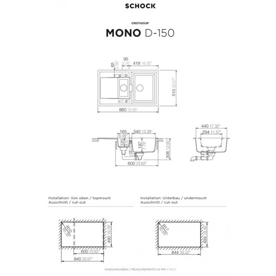 SCHOCK MONO D-150 BRONZE - Pomivalno korito z odcejalnikom