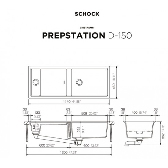 SCHOCK PREPSTATION D-150 PURO - Pomivalno korito z odcejalnikom
