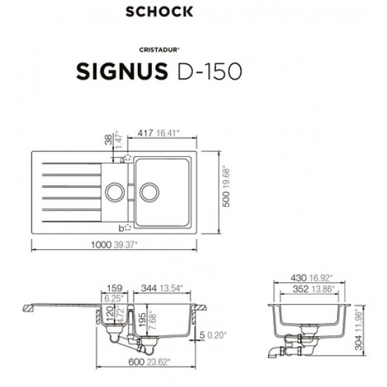 SCHOCK SIGNUS D-150 FB MAGMA - Pomivalno korito z odcejalnikom