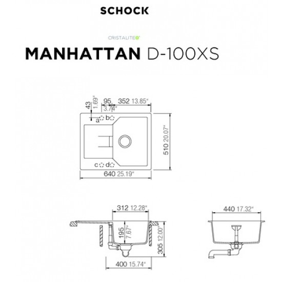 SCHOCK MANHATTAN D-100XS ROCA - Pomivalno korito z odcejalnikom