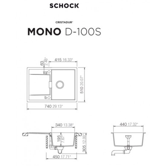 SCHOCK MONO D-100S MAGMA - Pomivalno korito z odcejalnikom