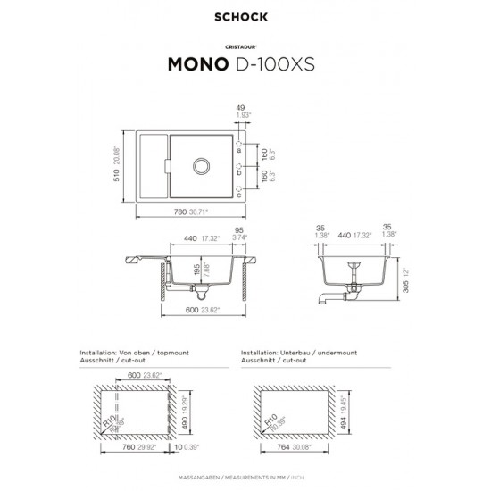 SCHOCK MONO D-100XS POLARIS - Pomivalno korito z odcejalnikom