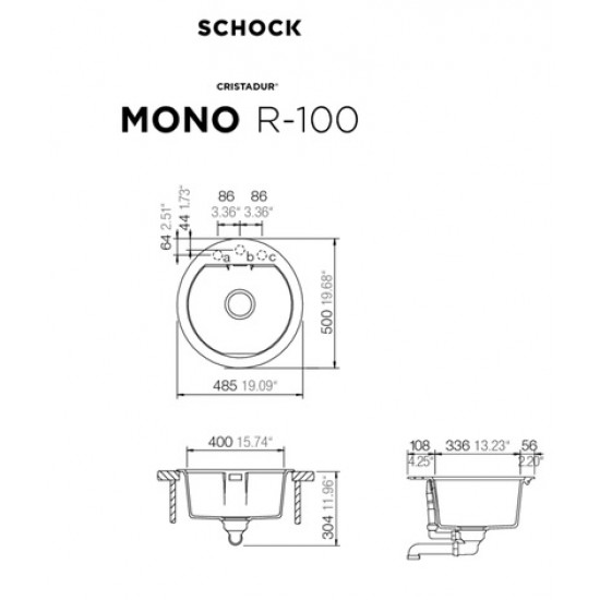 SCHOCK MONO R-100 BRONZE - Pomivalno korito brez odcejalnika