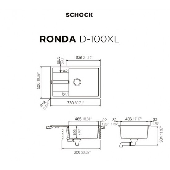 SCHOCK RONDA D-100XL ASPHALT - Pomivalno korito z odcejalnikom