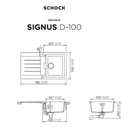 SCHOCK SIGNUS D-100 SILVERSTONE - Pomivalno korito z odcejalnikom