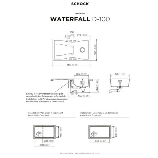 SCHOCK WATERFALL D-100 MAGMA - Pomivalno korito z odcejalnikom