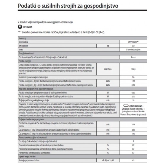 SAMSUNG DV90T8240SH/S7 - Sušilni stroj