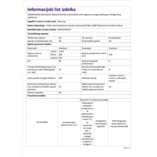 SAMSUNG RB34A7B5DCE/EF - Prostostoječi hladilnik z zamrzovalnikom spodaj