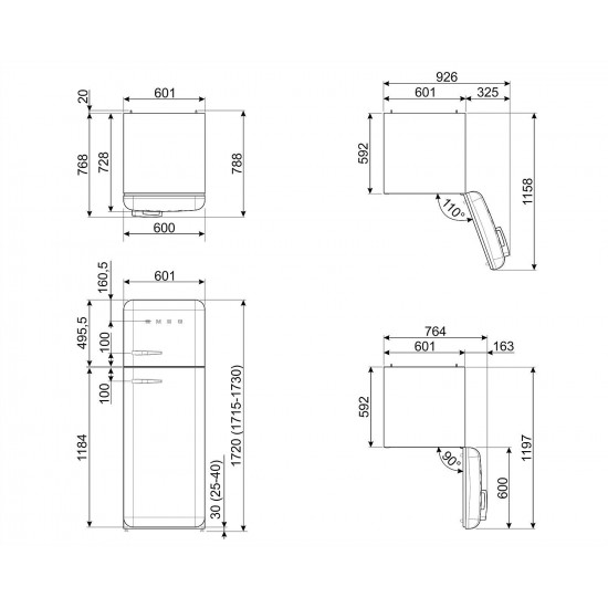 SMEG FAB30RBL5 - Prostostoječi hladilnik z zamrzovalnikom zgoraj