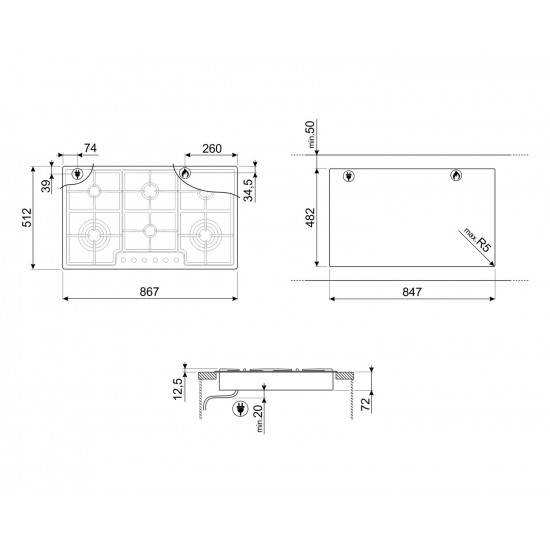 SMEG PGF96 - Plinska kuhalna plošča