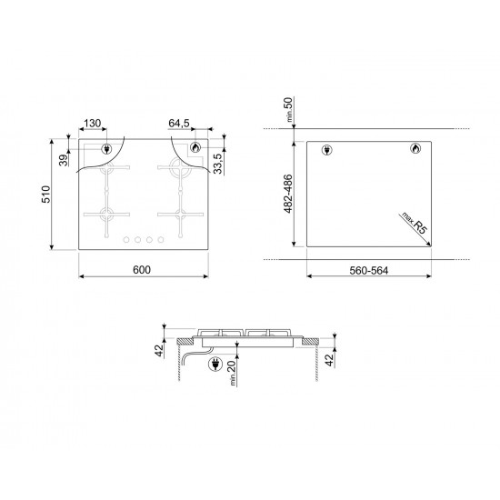SMEG PV164N2 - Plinska kuhalna plošča