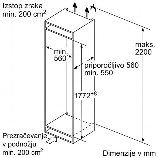 BOSCH KIV87VFE0 - Vgradni hladilnik z zamrzovalnikom spodaj