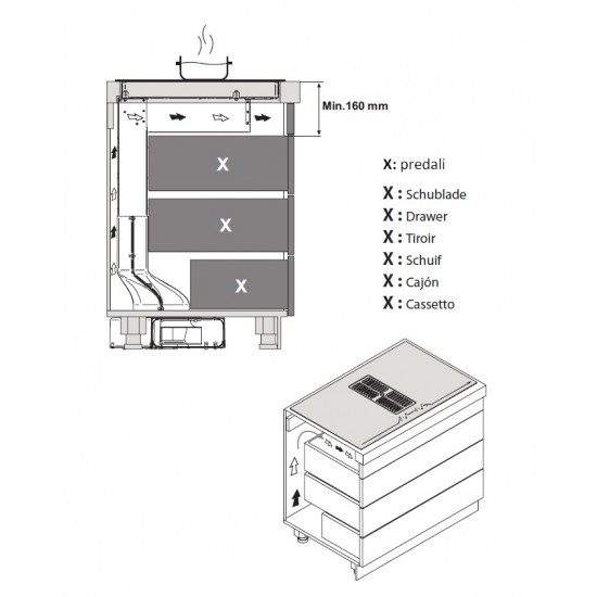 AIRFORCE Central 78 B2 Octa Telescopic - Kuhalna plošča z vgrajeno napo