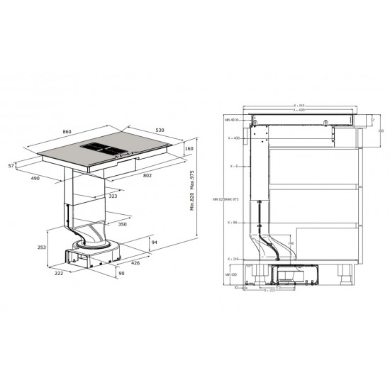 AIRFORCE Central B2 Eco - Kuhalna plošča z vgrajeno napo