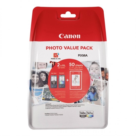 Canon PG-560XL (črna) - CL-561XL (barvna) - papir (GP-501) - Original komplet kartuš