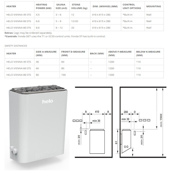 HELO VIENNA STS - Električna peč za savno, 6 kW