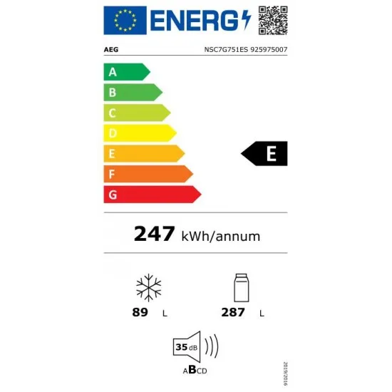AEG NSC7G751ES - Vgradni hladilnik z zamrzovalnikom spodaj
