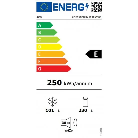 AEG RCB736E7MB - Prostostoječi hladilnik z zamrzovalnikom spodaj