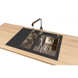 SINK SOLUTION X LINE 860*540 ČRNA - Pomivalno korito z odcejalnikom levo