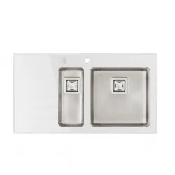 SINK SOLUTION R LINE  BELA - Dvojno pomivalno korito z odcejalnikom levo