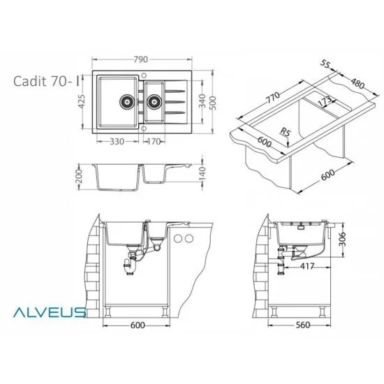 ALVEUS CADIT 70 TERRA G22 - Pomivalno korito z odcejalnikom