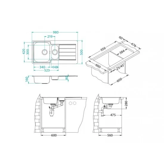 ALVEUS LINE 10 INOX - Pomivalno korito z odcejalnikom