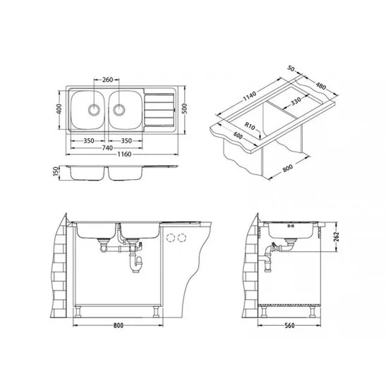 ALVEUS LINE 100 INOX - Pomivalno korito z odcejalnikom