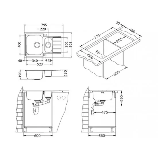 ALVEUS LINE MAXIM 70 SAT F/S INOX - Pomivalno korito z odcejalnikom