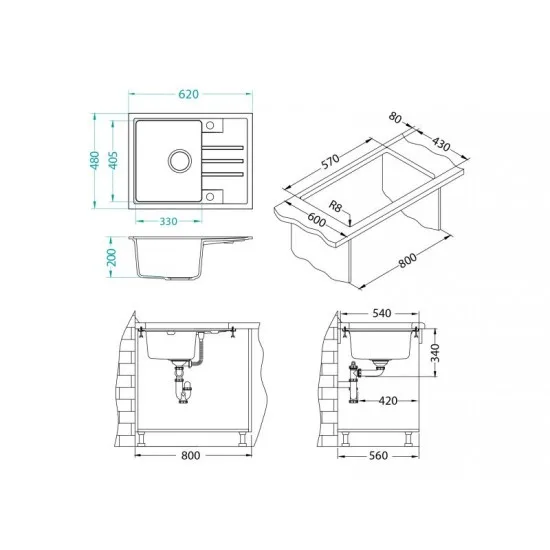 ALVEUS INTERMEZZO 30 CONCRETE G81 - Pomivalno korito z odcejalnikom
