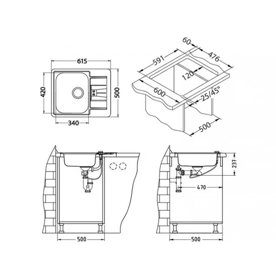 ALVEUS LINE 60 INOX - Pomivalno korito z odcejalnikom