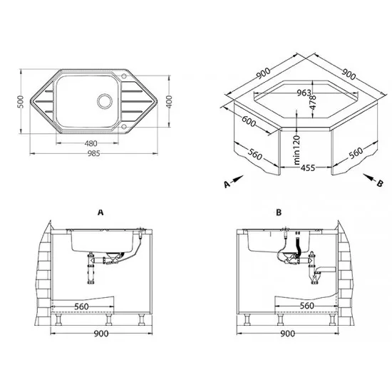 ALVEUS PRAKTIK 130 INOX - Pomivalno korito z odcejalnikom