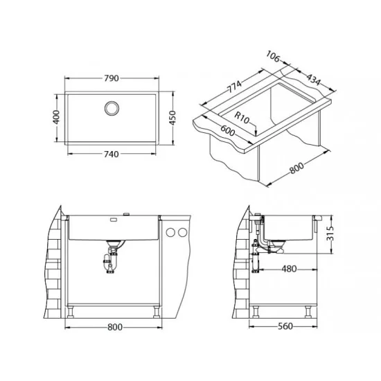 ALVEUS QUADRIX 60 INOX - Pomivalno korito brez odcejalnika