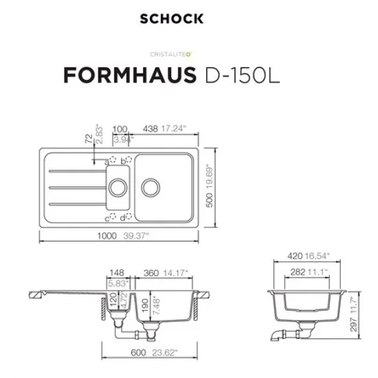 SCHOCK FORMHAUS D-150L CROMA - Pomivalno korito z odcejalnikom