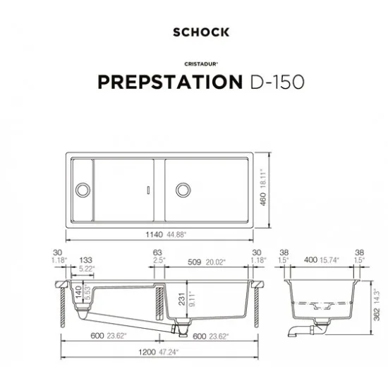SCHOCK PREPSTATION D-150 CARBONIUM - Pomivalno korito z odcejalnikom