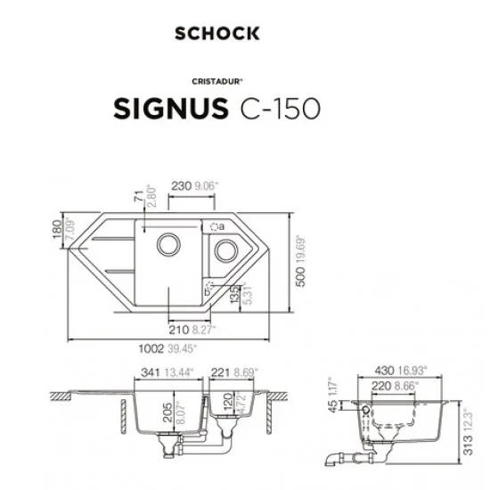 SCHOCK SIGNUS C-150 BRONZE - Pomivalno korito z odcejalnikom