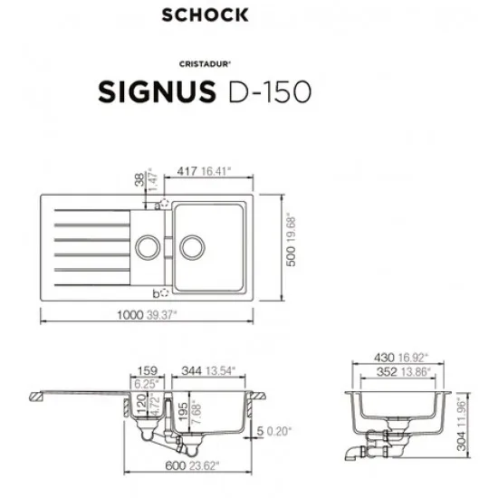 SCHOCK SIGNUS D-150 BRONZE - Pomivalno korito z odcejalnikom