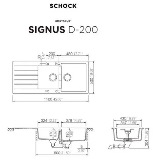 SCHOCK SIGNUS D-200 MAGMA - Pomivalno korito z odcejalnikom