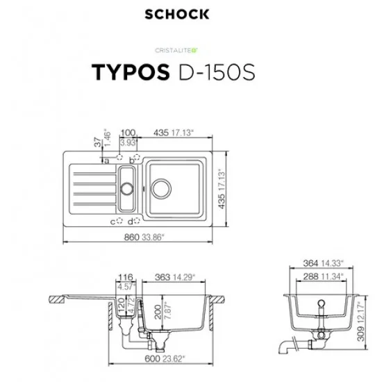 SCHOCK TYPOS D-150S ONYX - Pomivalno korito z odcejalnikom